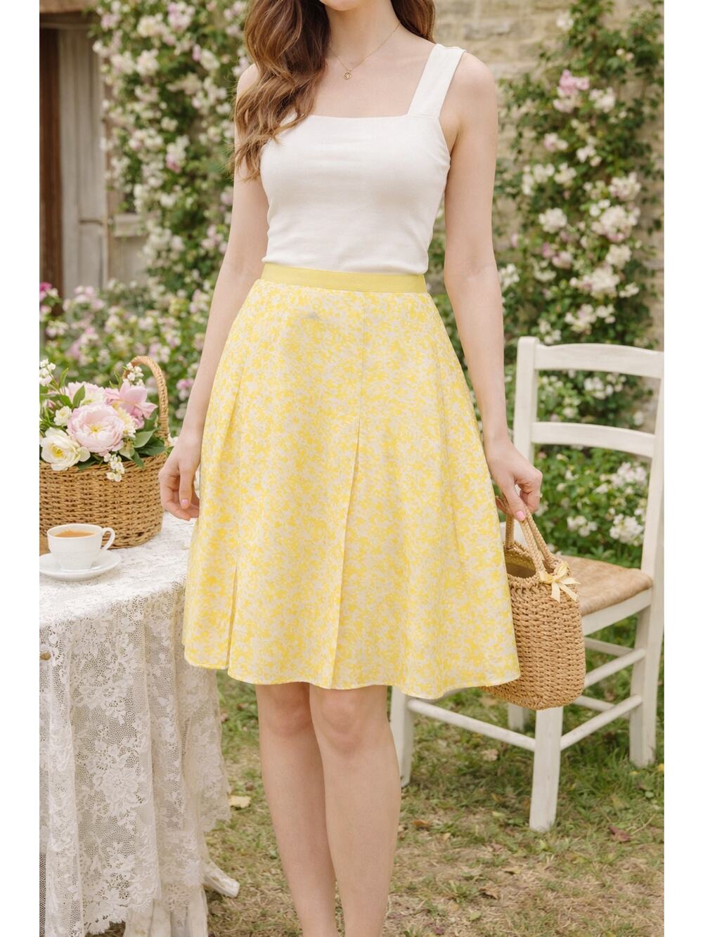 New Banana Republic Silk Skirt 12 Yellow A-Line Y2K Cottage Old Money Deadstock